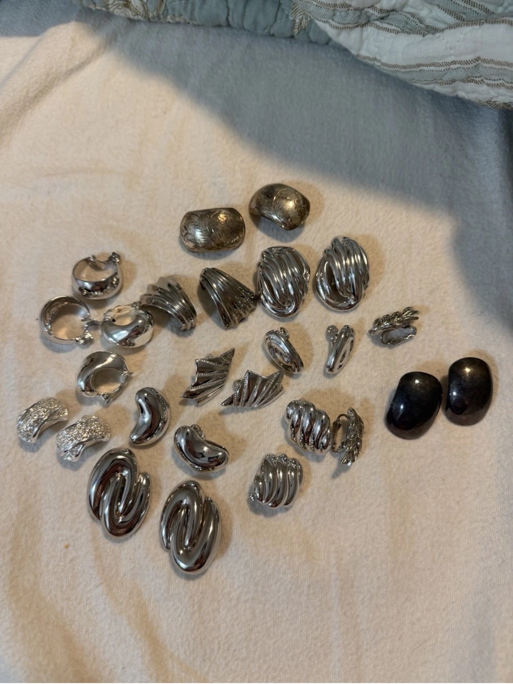 Vintage Silver Tone Clip On Earring Lot Monet Lisner & more 13 Pair